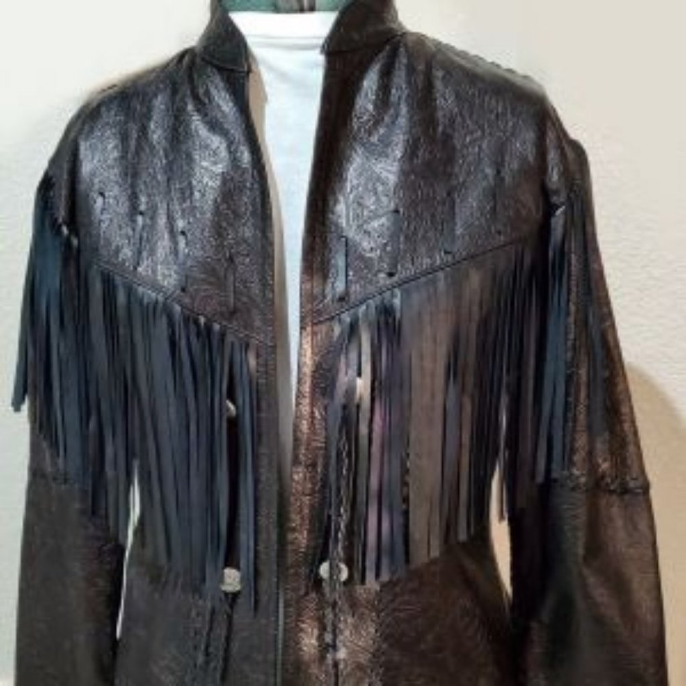 ARELLA Ultra-fine Italian Butter-soft Embossed Lamb Fringed Jacket Sz 4-6-8